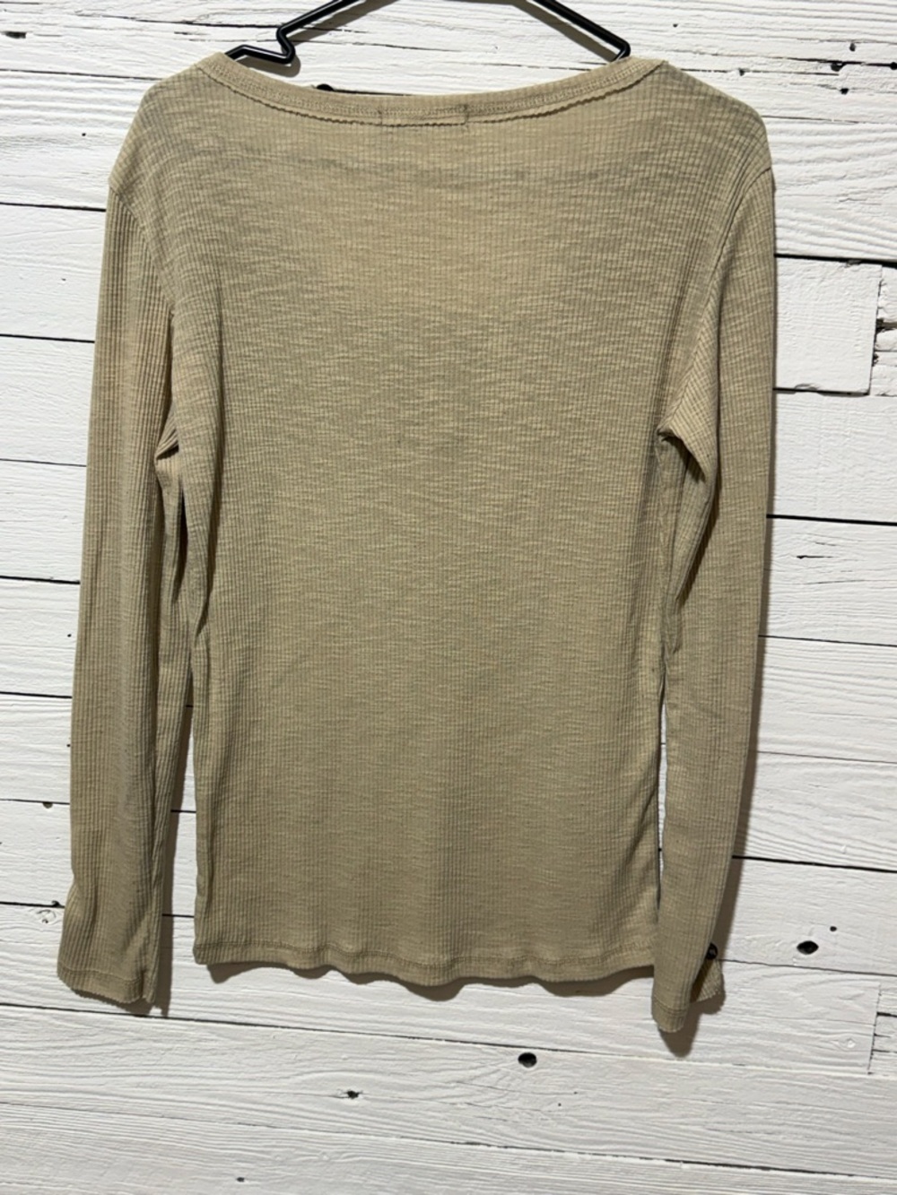 Kensie Long Sleeve Ribbed Henley Top — Taupe Relaxed Fit Casual - Picture 3 of 3